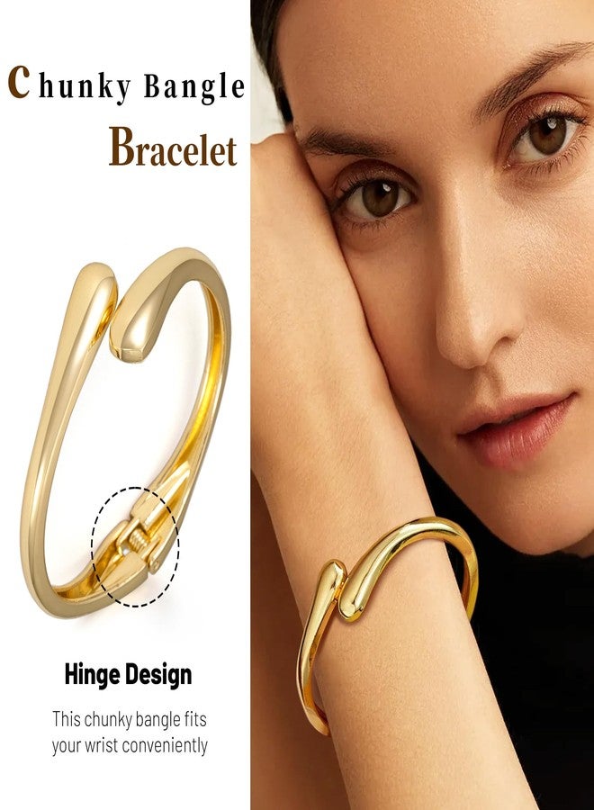 FEYIR Chunky Bangle Bracelet for Women Cuff Bangles Waterdrop Twisted Open Hinged Design Bracelets Women's Chunky Bracelet Set - Image 3